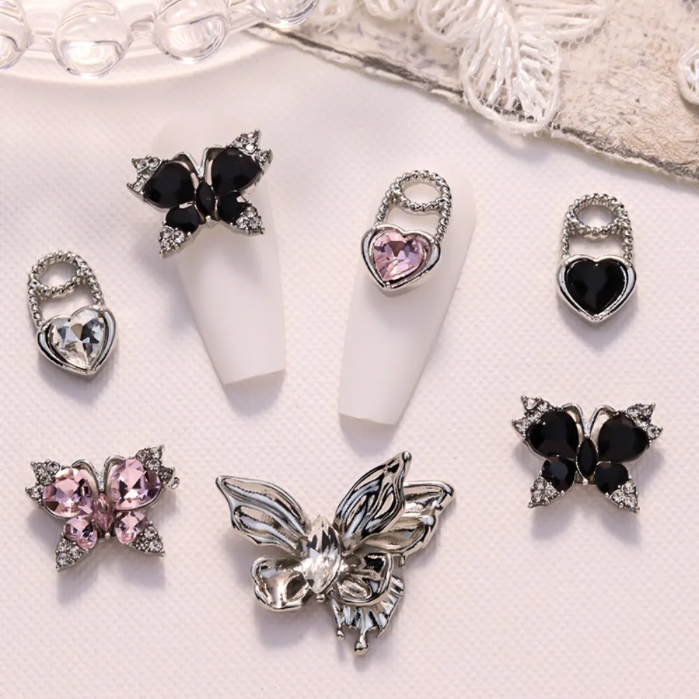 5pcs Alloy Alloy Butterfly Nail Art Kawaii Flash Ins 3D Nail Rhinestones Glitter Butterfly Love Heart Nail Rhinestones Women