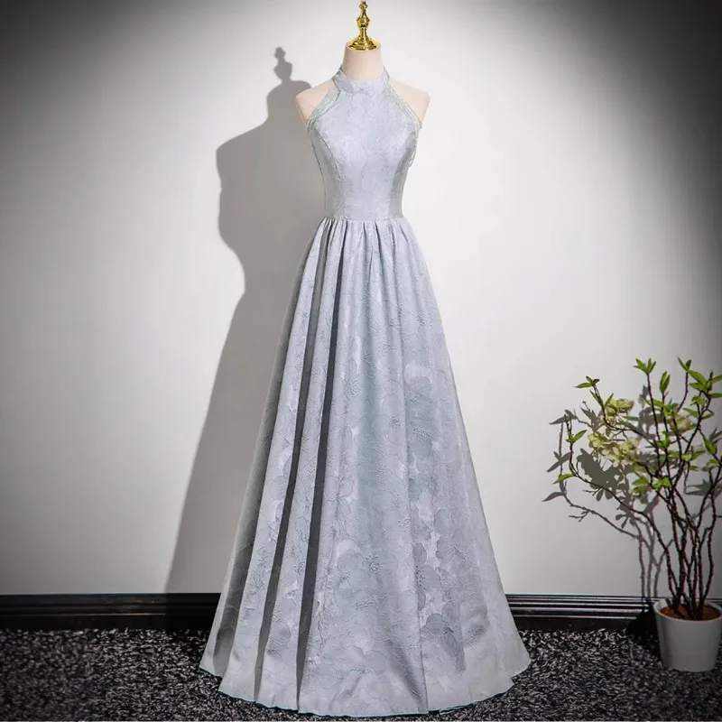 

2025 Women's New Summer Hanging Neck Chinese Evening Dress Fashion Engagement Dress Host Vocal Art Exam Graduation Dress