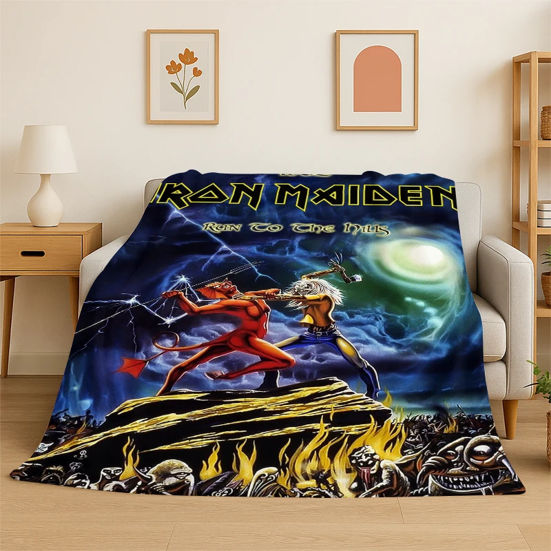 3D I-Iron Maiden Metal Band Flannel Blanket Soft Warm Throw Blanket for Bedroom Living Room Bed Travel Camping Picnic Gift