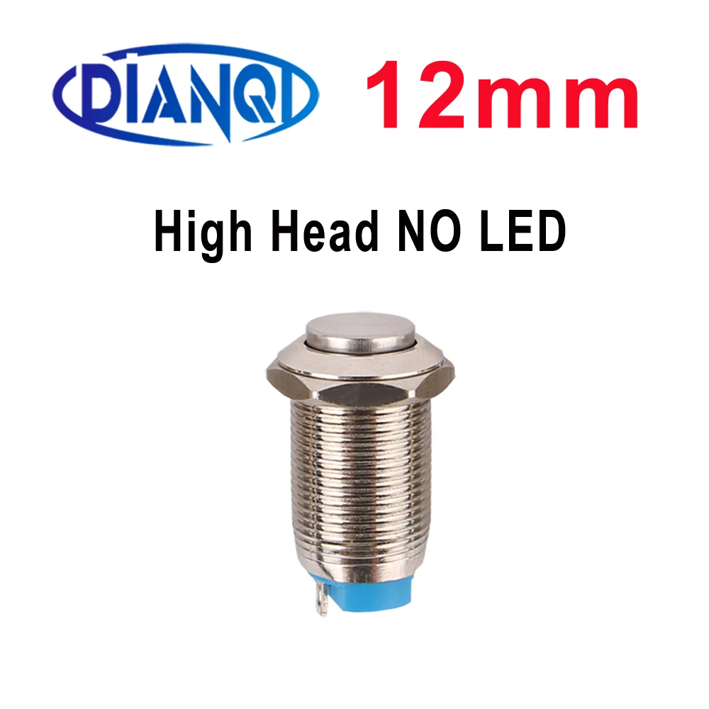12mm antywandalowe metalowe wodoodporne przełączniki przyciskowe bez diody LED DIY wysoki okrągły zatrzask 2A/250V