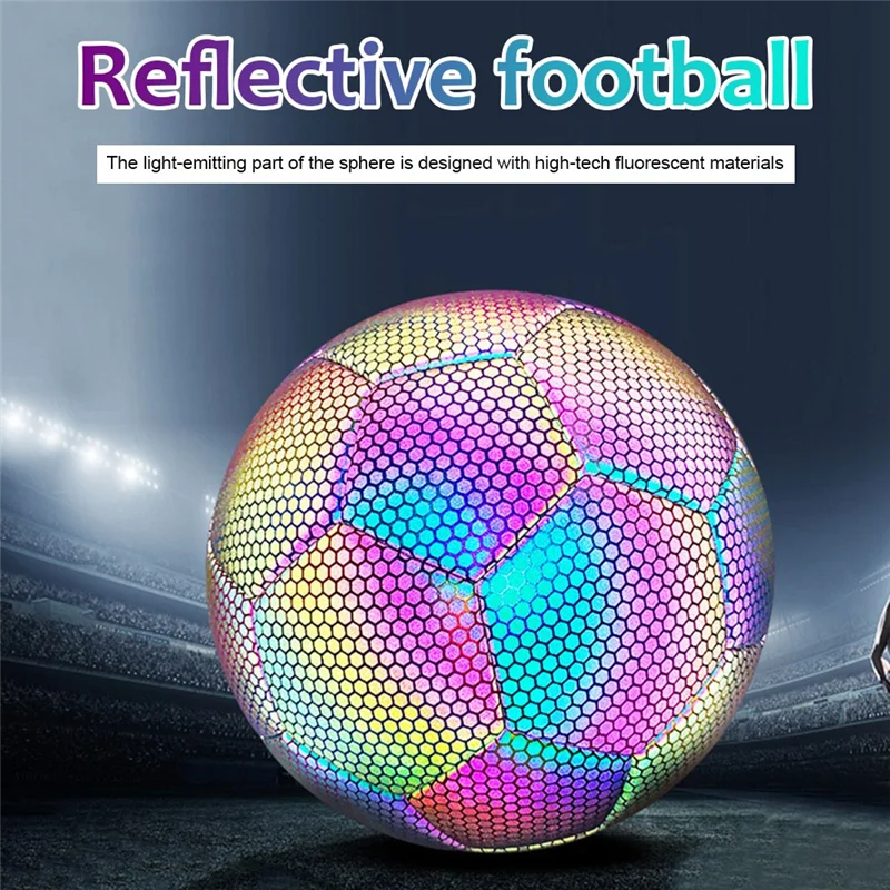 

A69P-Holographic Soccer Ball - Glow In The Dark, Reflective, Size 5 - Perfect For Kids