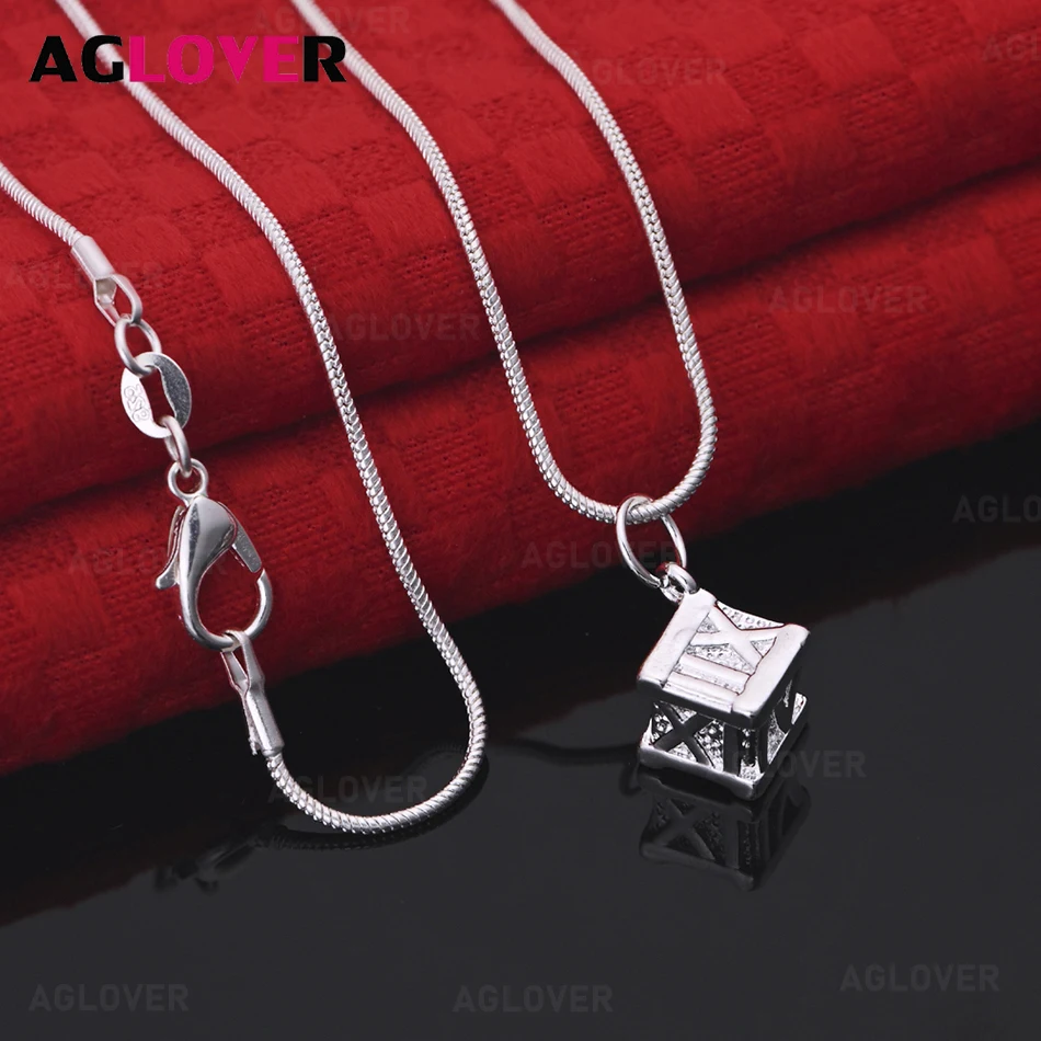 

AGLOVER 925 Sterling Silver Solid Square Roman Numeral Pendant Necklace Fashion Charm Women's Wedding Jewelry