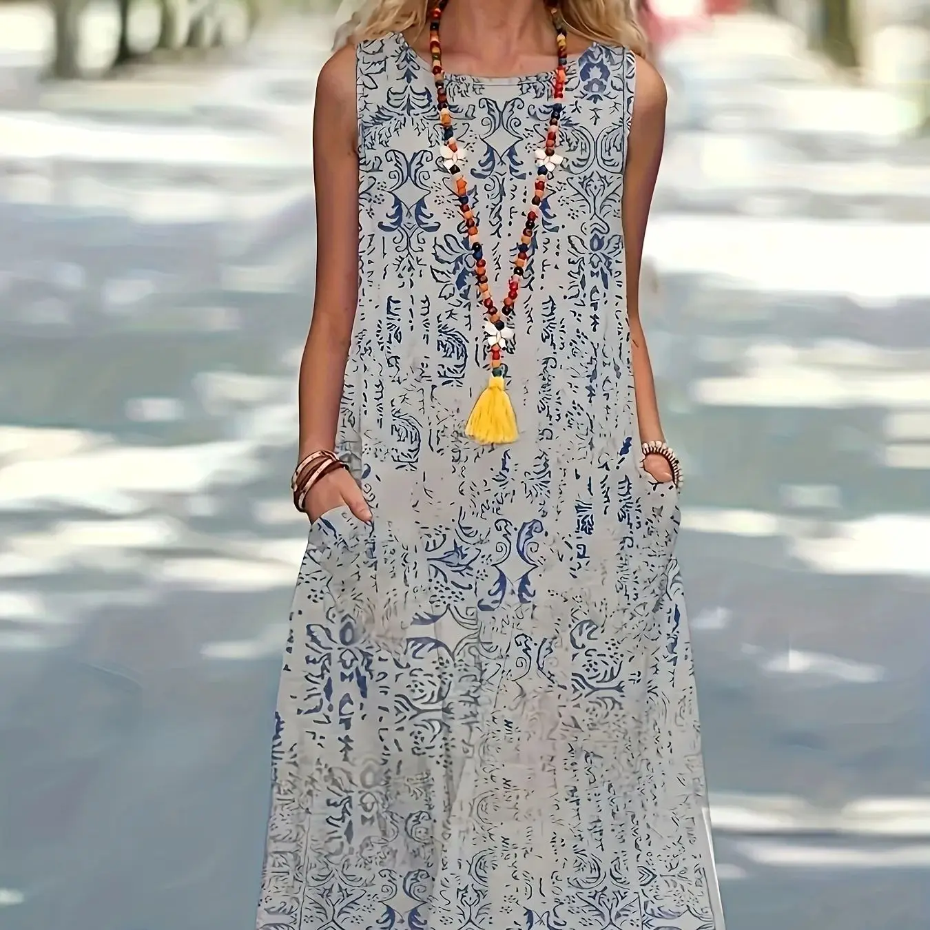 Vestido estampado informal de viajero de moda, que abraza la figura y lavable a máquina, adecuado para ropa de primavera, verano y otoño.