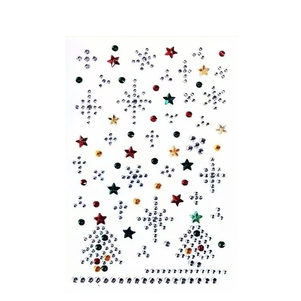 4Pcs Self-Adhesive Christmas Face Gem Sticker Set Xmas Tree Red Green Silvery Rhinestone Eye Body Decals Sock Patterns