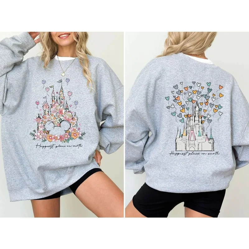 سويت شيرت ديزني كاسل فلورال، سويت شيرت مملكة سحرية، سويت شيرت ديزني الكلاسيكي، سويت شيرت هيكل سعيد على الأرض