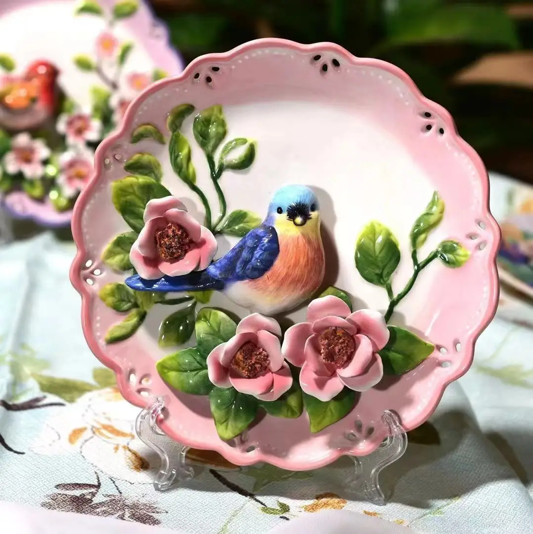 

Blue Bird Rose Ceramic 3D Hanging Plate Decorative Plate Hanging Plate Home Jewelry Wedding Gifts