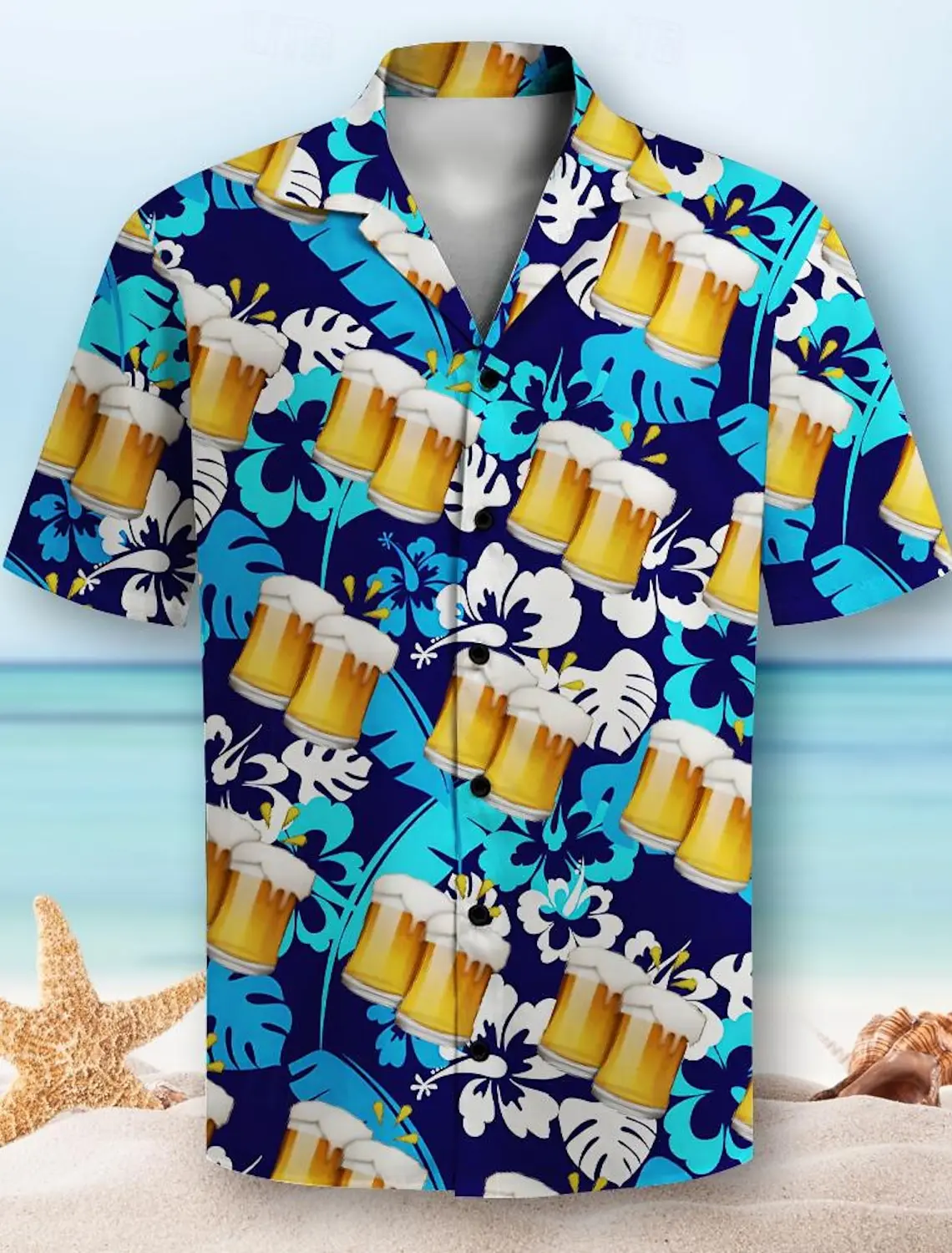 

Beer Pattern 3D Print Men's Short Sleeve Party Daily Holiday Button Down Lapel Shirt For Summer Resort Holiday, Hawaiian Style