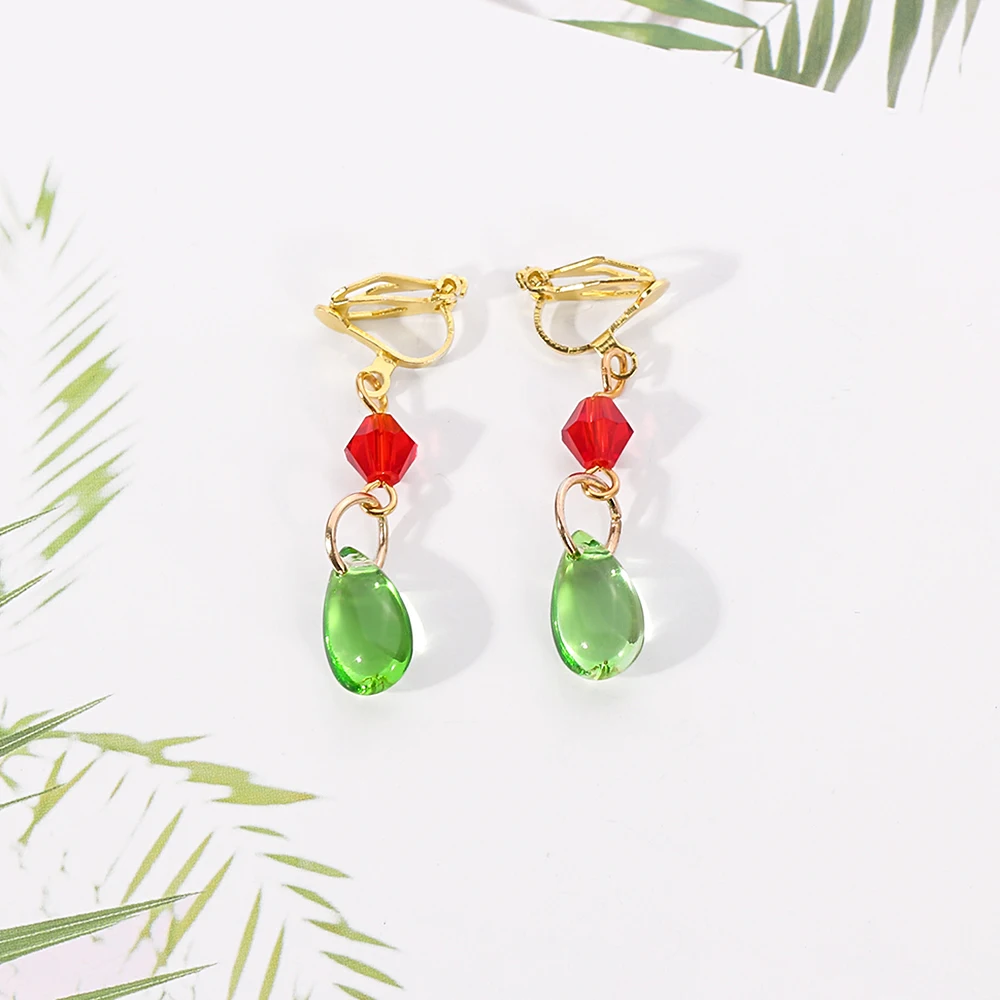 Anime Cartoon Character Earring Creative Exquisite Crystal Waterdrop Ear Clip Cosplay Jewelry Gift for Fans Accessory