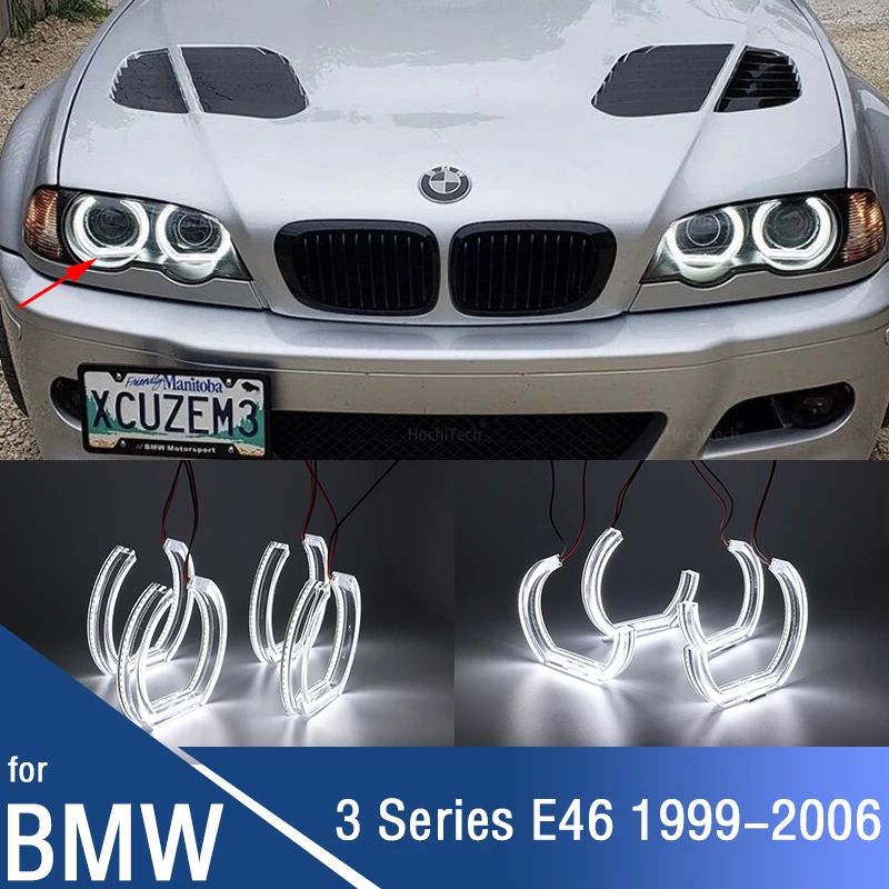 

For BMW E46 316i 318i 320i 325i 325xi 330i 330xi 1999-2005 DTM-Style Square Bottom Day Light LED Crystal Angel Eyes Halo rings