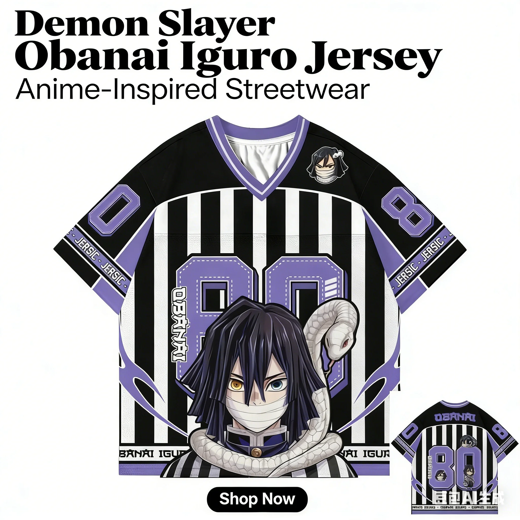 

Новая модная футболка оверсайз в стиле Demon Slayer Obanai Iguro, аниме-серия 80, для повседневной носки, унисекс, для бейсбола и хоккея, в стиле K-pop