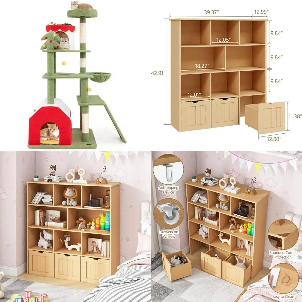 

Cute 61-Inch Christmas Cat Tree with Sisal Posts and Two Condos - Green, Perfect for Holiday Scratching and Resting