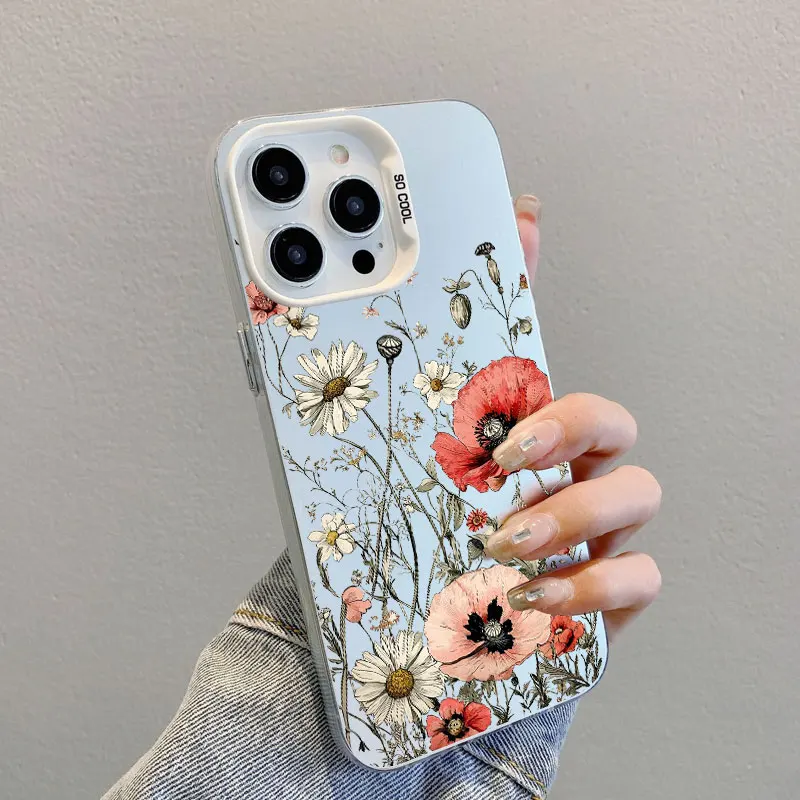 

Retro Flowers Pattern Laser Phone Case For iPhone 16 15 Plus Pro Max 14 13 12 Mini 11 Pro Max Luxury Floral Shockproof Covers