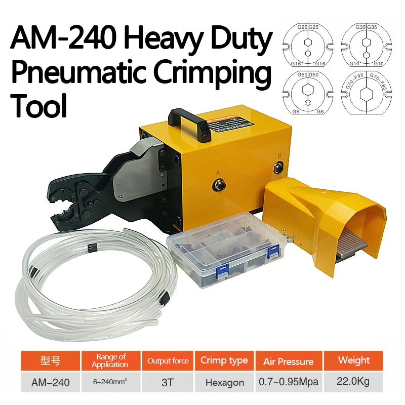 AM-240 Foot Operated Pneumatic Terminal Crimping Machine, Copper Aluminum Nose Pneumatic Crimping Pliers 6-240