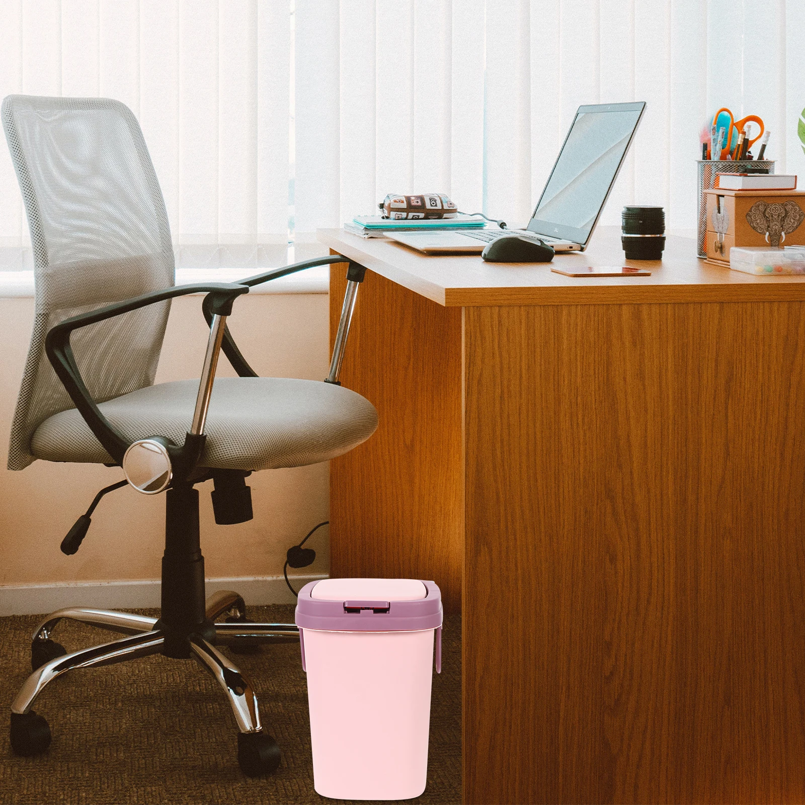 

1pc Push-Button Flip Top Trash Can 5L Pink Square Plastic Garbage Bin For Kitchen Bathroom Living Room Odor-Proof Silent