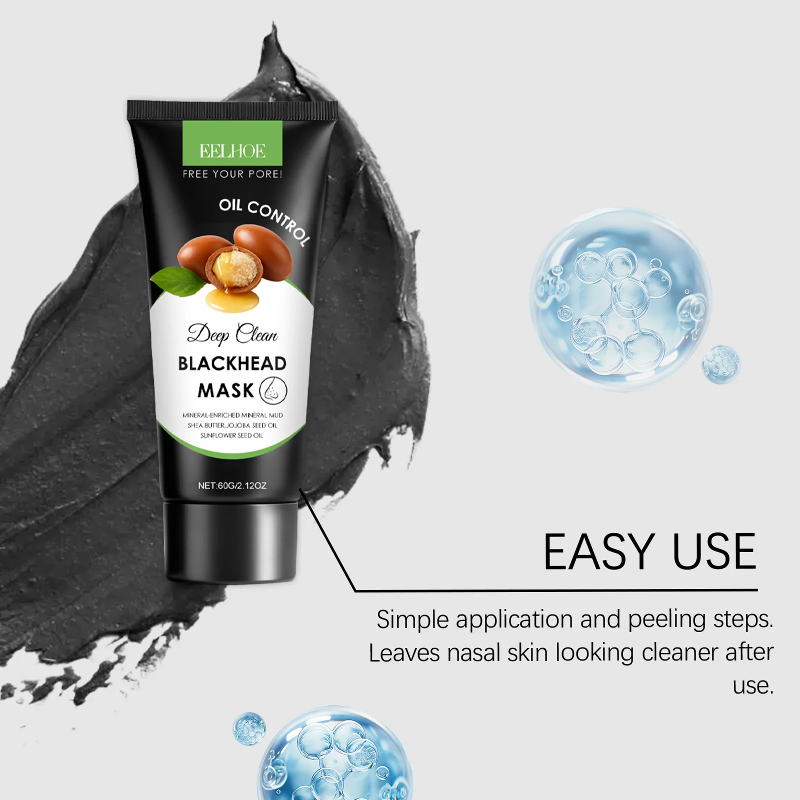 Eelhoe إزالة الرؤوس السوداء قناع الوجه ترطيب عميق ثبات تشديد الجلد توهج النفط السيطرة اليومية المرأة رجل قناع تنظيف الوجه #4