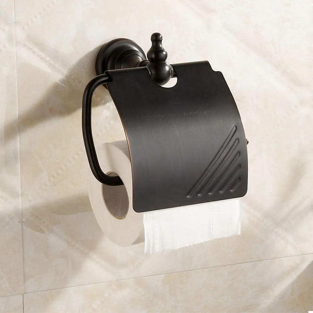 バスルームアクセサリー、黒色のオイル仕上げ真鍮製、壁掛け式トイレットペーパーホルダー-aba824