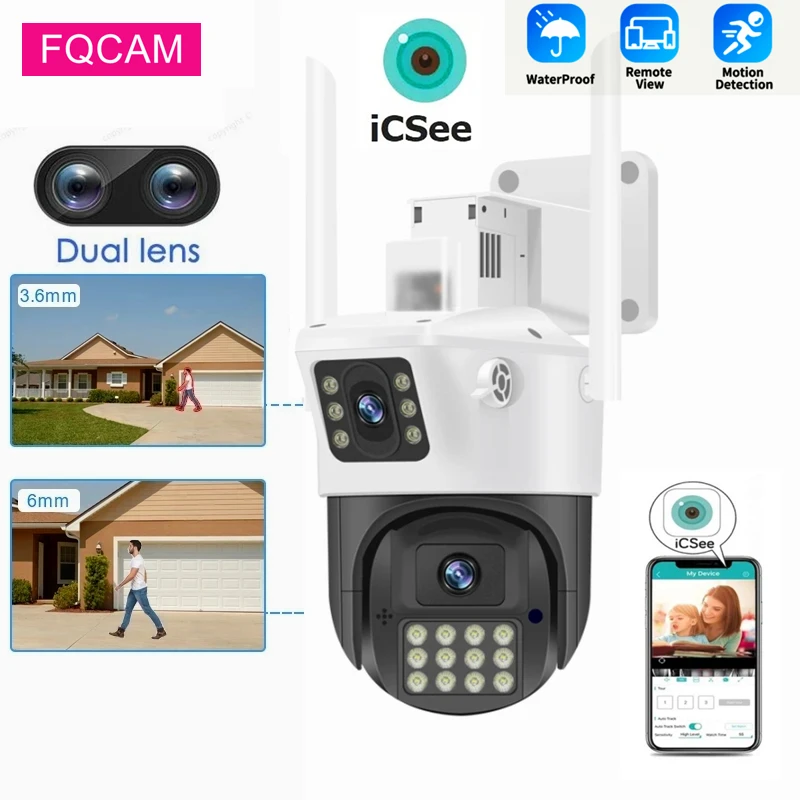 

4MP ICSEE Speed Camera WIFI Dual Screen Outdoor Color Night Vision 2K Wireless Security IP Camera Humen Detection Two Way Audio