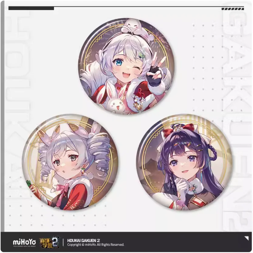 2024 Anime Houkai Gakuen 2 Jade Konijn Show Geluksreeks Tinnen Badge Cartoon Figuur Kiana Raiden Mei Bronya Baji Broche