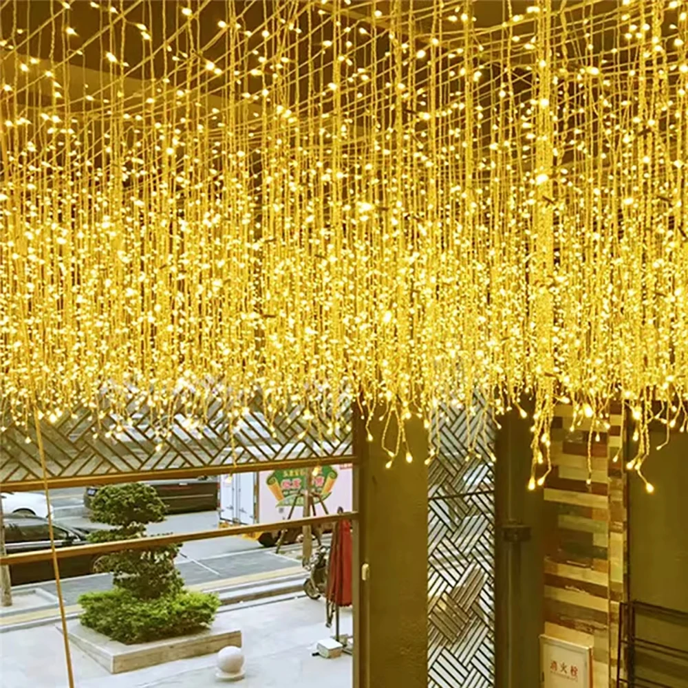 Christmas Decorations Festoon Led Icicle Curtain Lights Outdoor Warm White With White Flash Fairy Light Clear Wire New Year 2026