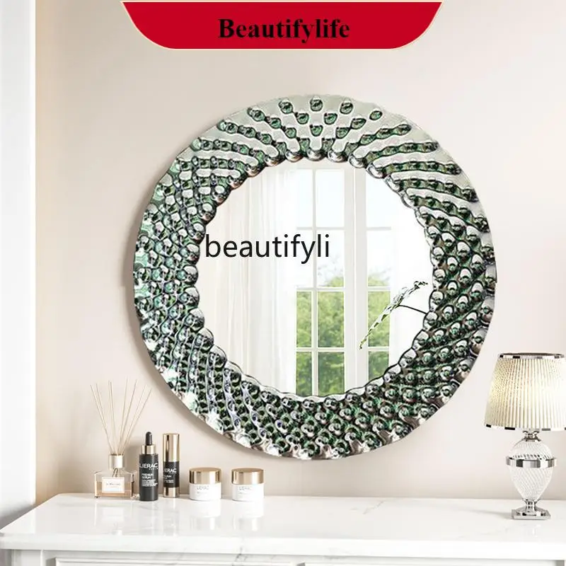 

F66 French round decorative mirror restaurant entrance mirror wall hanging light luxury bathroom mirror American wall hanging