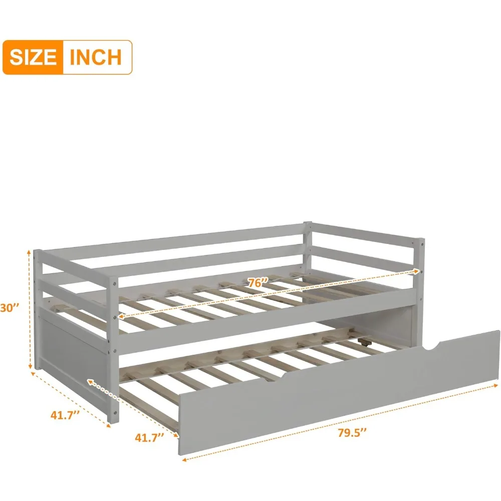 سرير نهاري مزدوج من Merax باللون الرمادي مع إطار سرير كابتن من الخشب الصلب