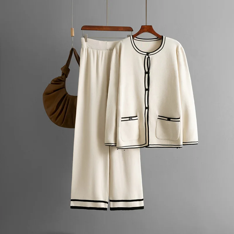 Ensemble 2 pièces pour femmes musulmanes, Cardigan, pull tricoté, pantalon à jambes larges, tenues d'automne et d'hiver, Ensemble de tricot, 2025