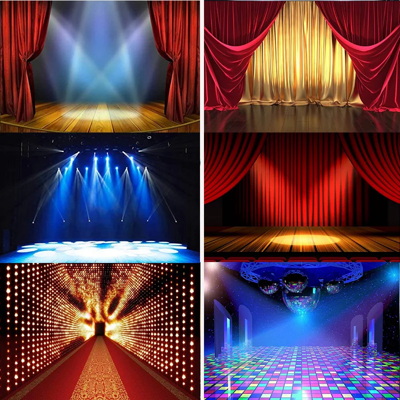 Spotlight Superstar Music Show Concert Live Red Curtain Stage Theme Theater Birthday Decoration Party Background Photo Backdrop