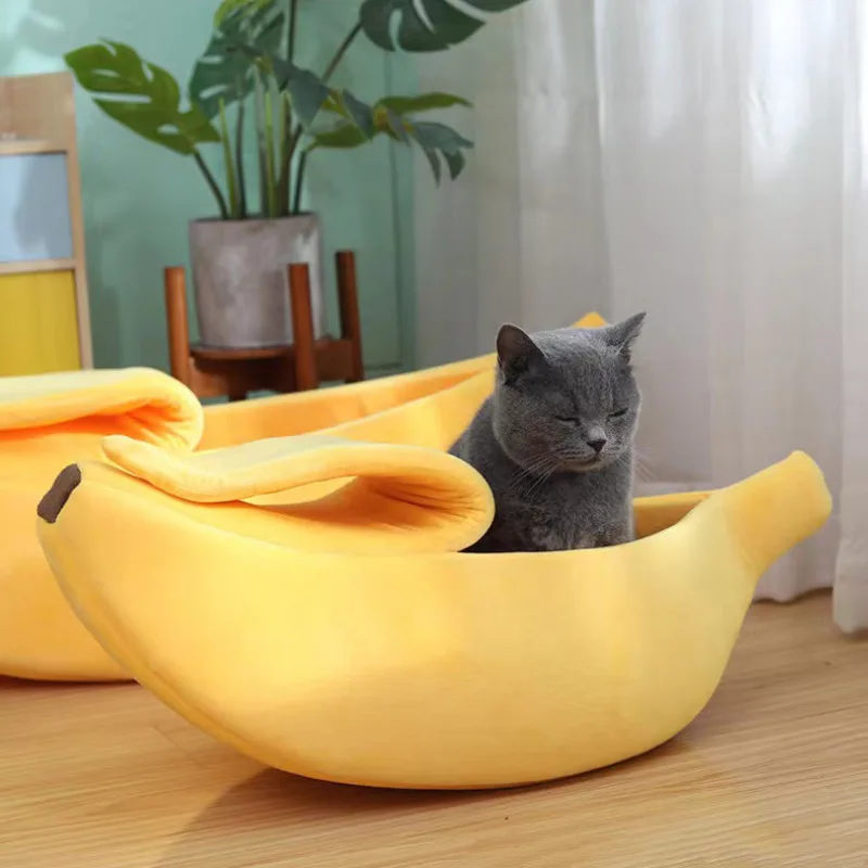 Banana Shaped Pet Bedding Comfortable Cat Nest Mat Winter Cushion Warm Soft Funny Kitten Sleeping Bag Cute Cozy Dog Accessories