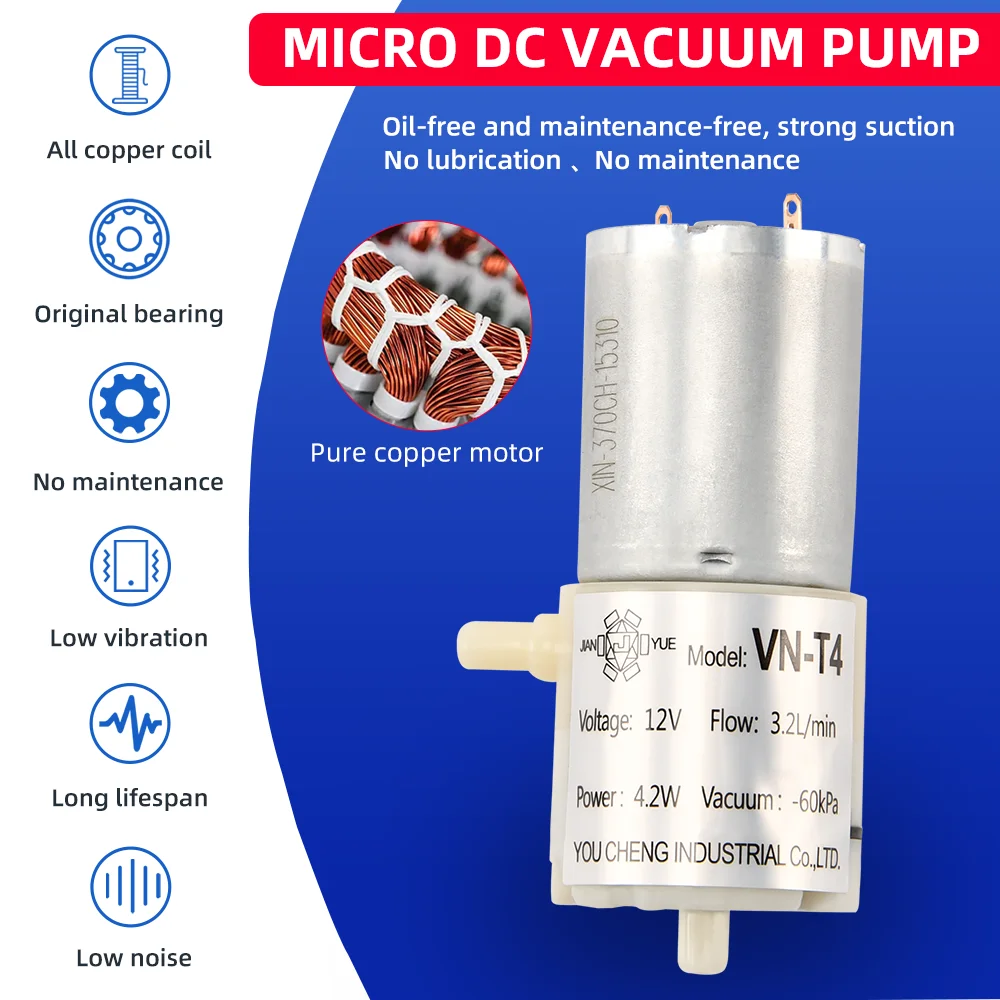 VN T4 12V High Pressure DC Brush Motor Miniature Gas Diaphragm Air Pump/Micro Diaphragm Vacuum Pump view 4