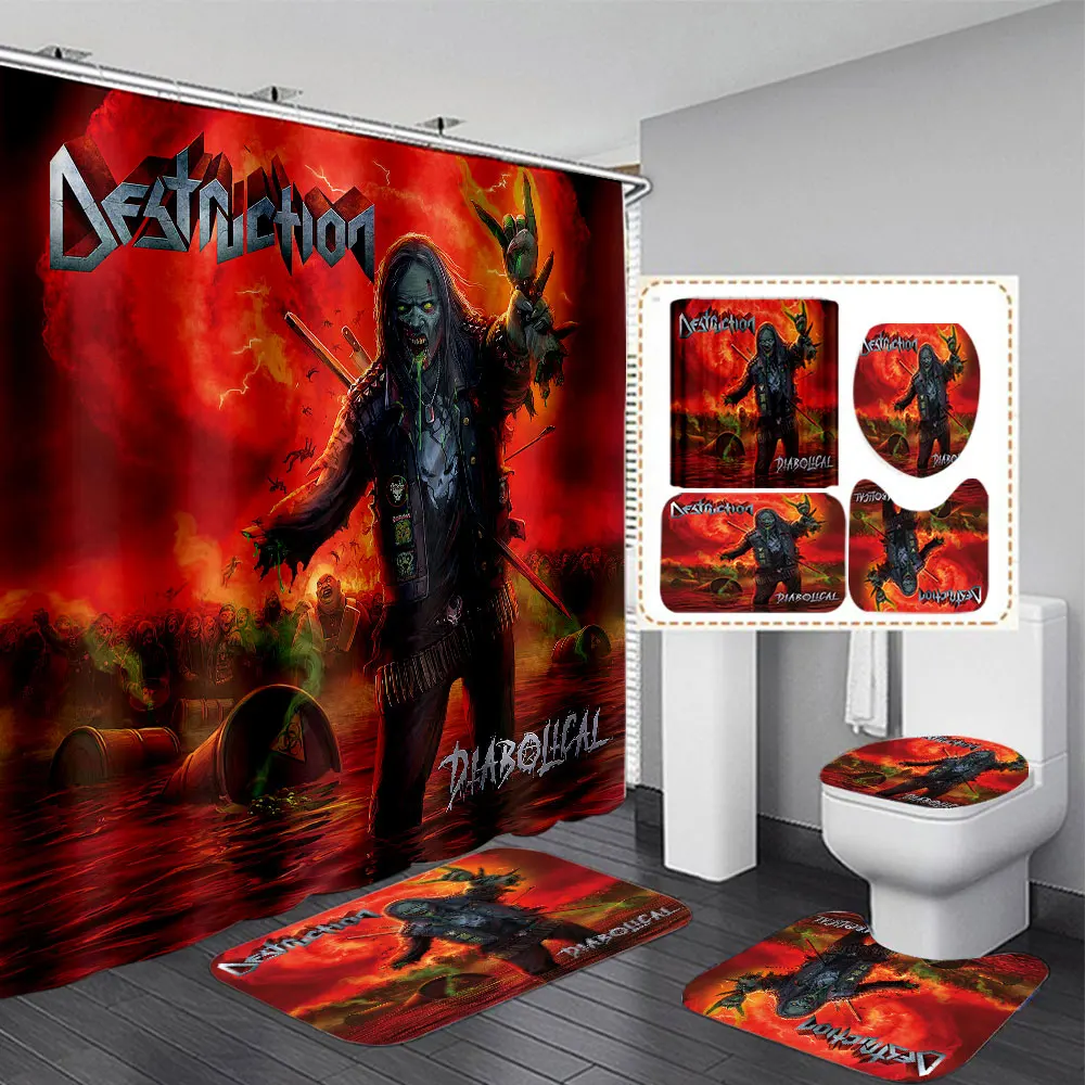 Destruction Rock 3D Shower Curtains Waterproof Bathroom Curtain Anti-slip Bath Mat Set Toilet Rugs Carpet  Home Decor  H01