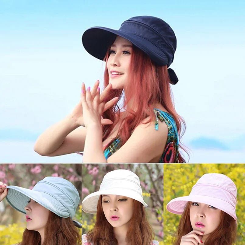 Sunscreen Folding Dome Outdoor Beach Travel Hiking Hats Fashion Sun Hat Women Girls Anti-Uv Female Visors Caps Golfing Cycling