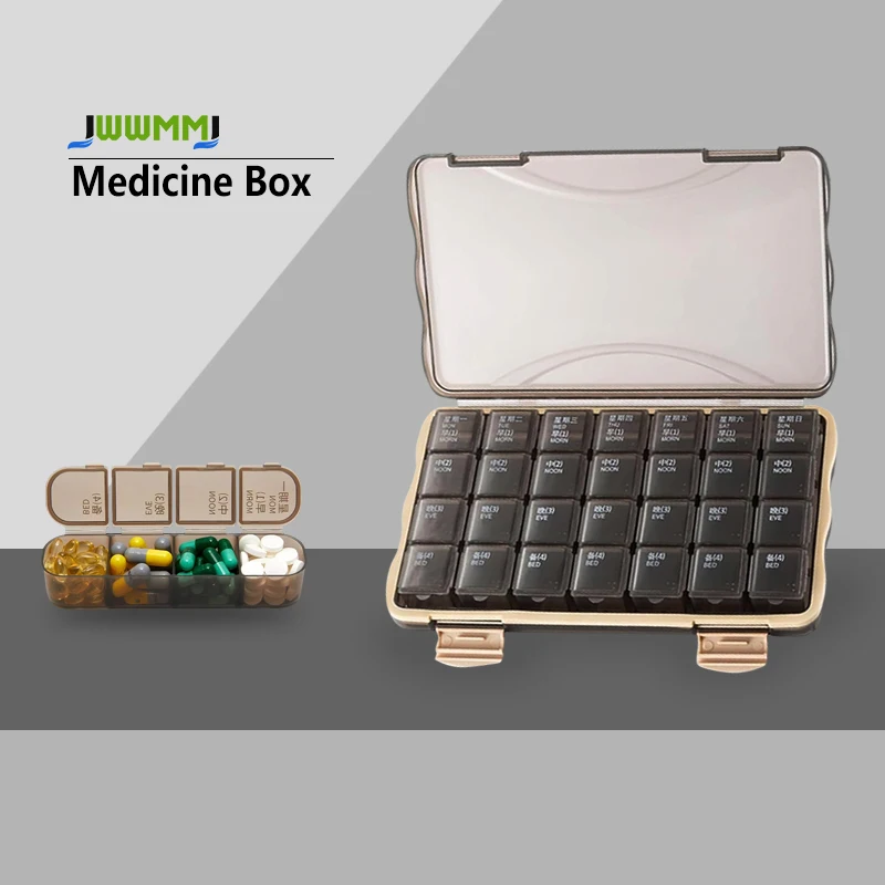 

1pcs Pill Organizer,Moisture-Proof Large 21/28 Days Pill Box with Removable 3/4 Times A Day Pill Case Rows,Travel Medicine Box