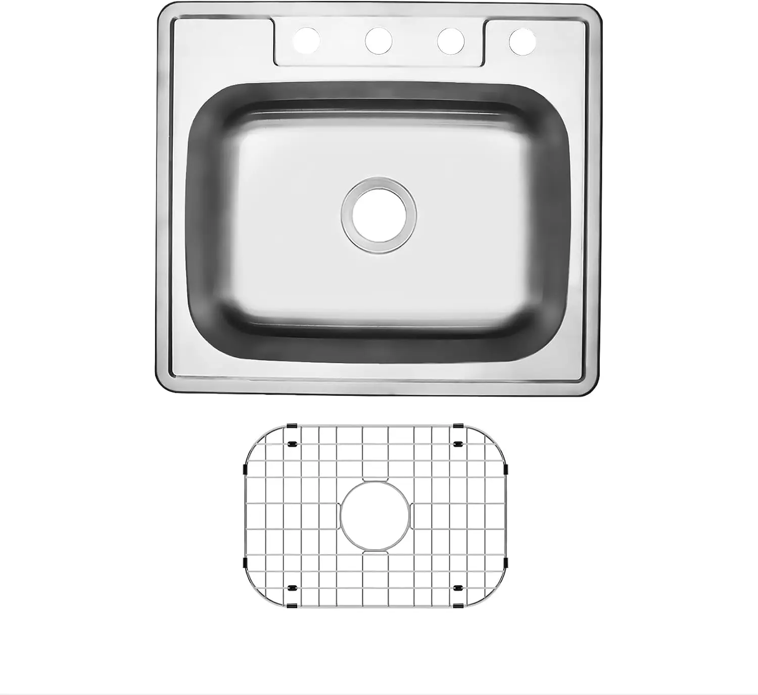 25 in. 20-Gauge Stainless Steel Top Mount Rectangular Single Bowl Kitchen Sink (Sink & Grid)