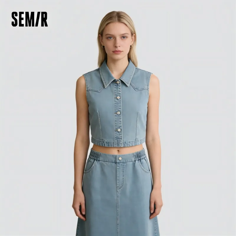 Semir Women Suits 2026 Sleeveless Retro Lapel Collar Shirts & Waist Cinched Urban Casual Skirt Set Everyday Style Soft Daily