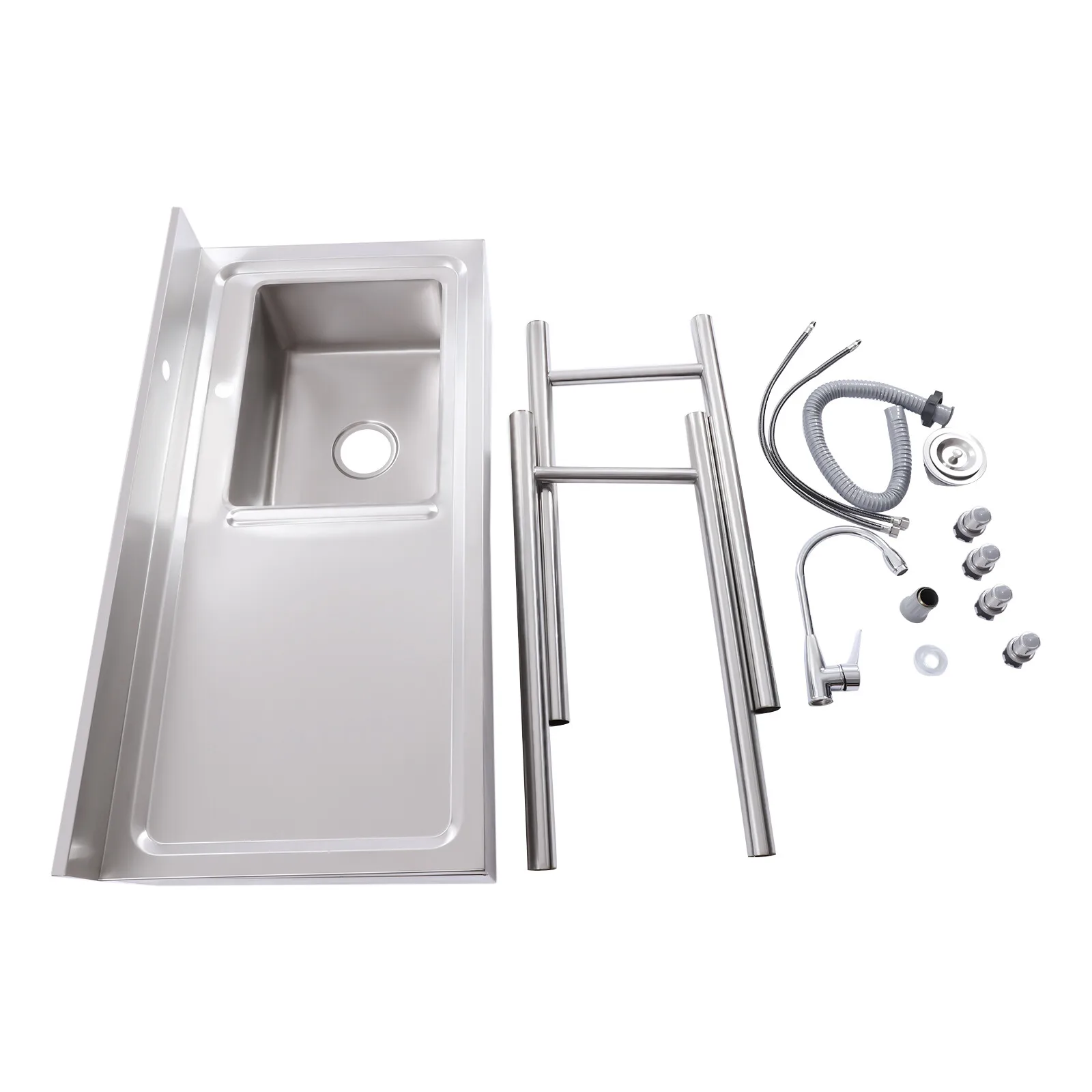 201 Stainless Steel Commercial Sink Kitchen Utility Sink 1 Compartment & Prep Table