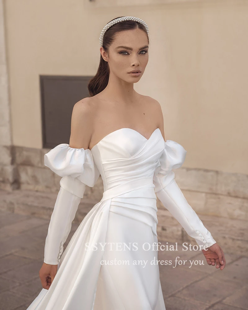 SSYTENS Charming Princess Wedding Dresses Royal Off the Shoulder Civil Bespoke Bridal Dress Removable Long Sleeves Bride Gowns