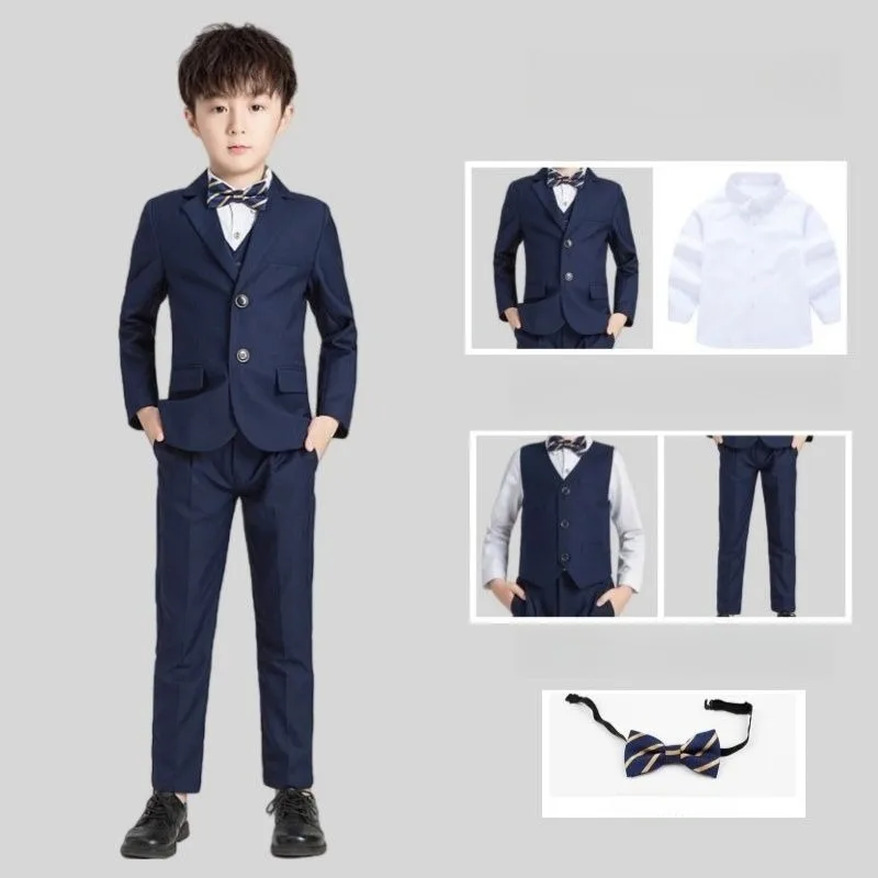 Boy's British Style Blazer Suit Set Elegant Toddler Boys Formal Wear for Host Anchor Flower Boy Performance Costume