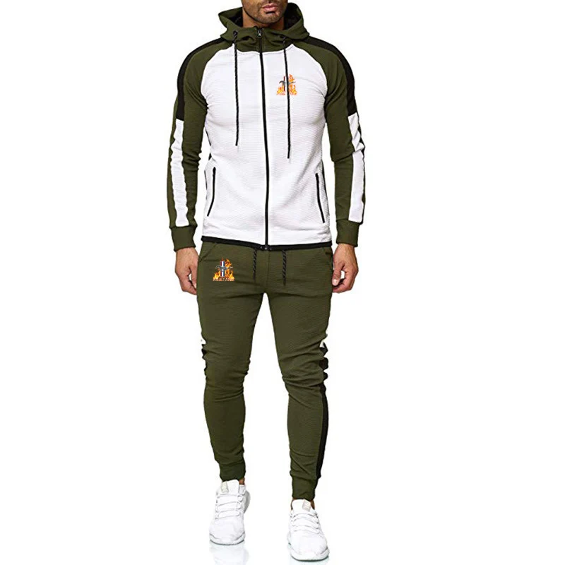 Mustang Printing Sportswear Tracksuit Men 2Pcs Jogger Sets Sweatshirt Hoodies Zip Jacket Slim Pants Tracksuit Sports Suit