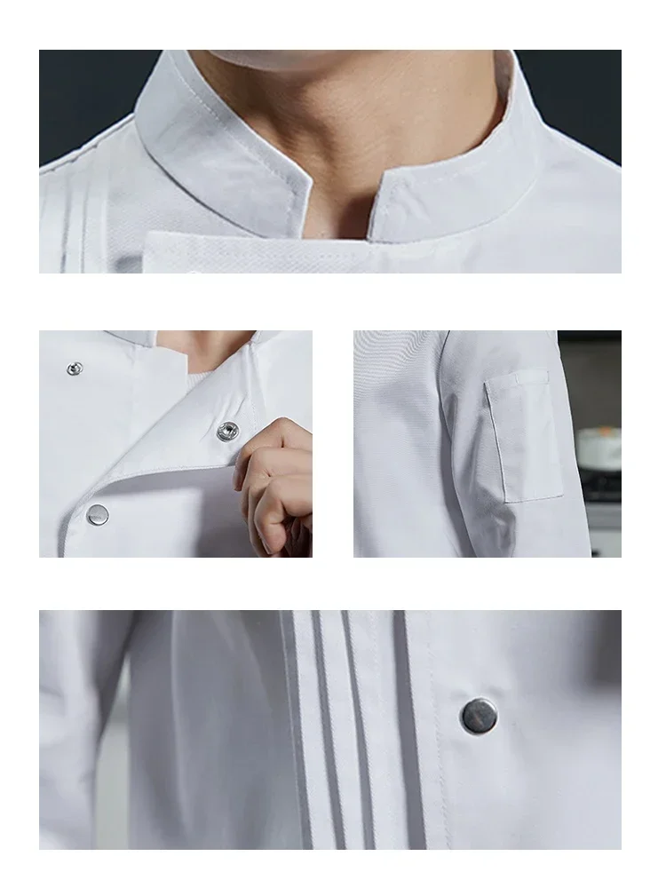シェフ制服長袖セットレストランホテルキッチン作業服男性と女性の通気性の薄いジャケット + エプロン 2 点セット