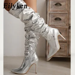 Eilyken Sexy Stiletto High Heels Women Knee High Boots Winter Pointed Toe Ladies Long Booties Zipper Female Shoes