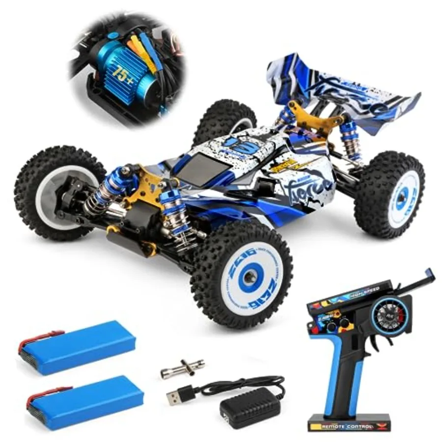 Fast RC car for outdoor use, ABS plastic body, black with red accents, 75km/h speed and 4x4 brushless motor