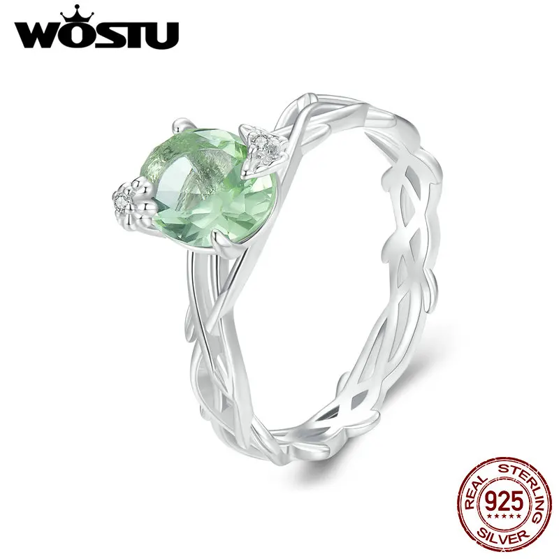 WOSTU Big Stone 925 Sterling Silver Green Quartz Oval Twist Rings For Women Creative Butterfly Vine Ring Handmade Jewelry Gift