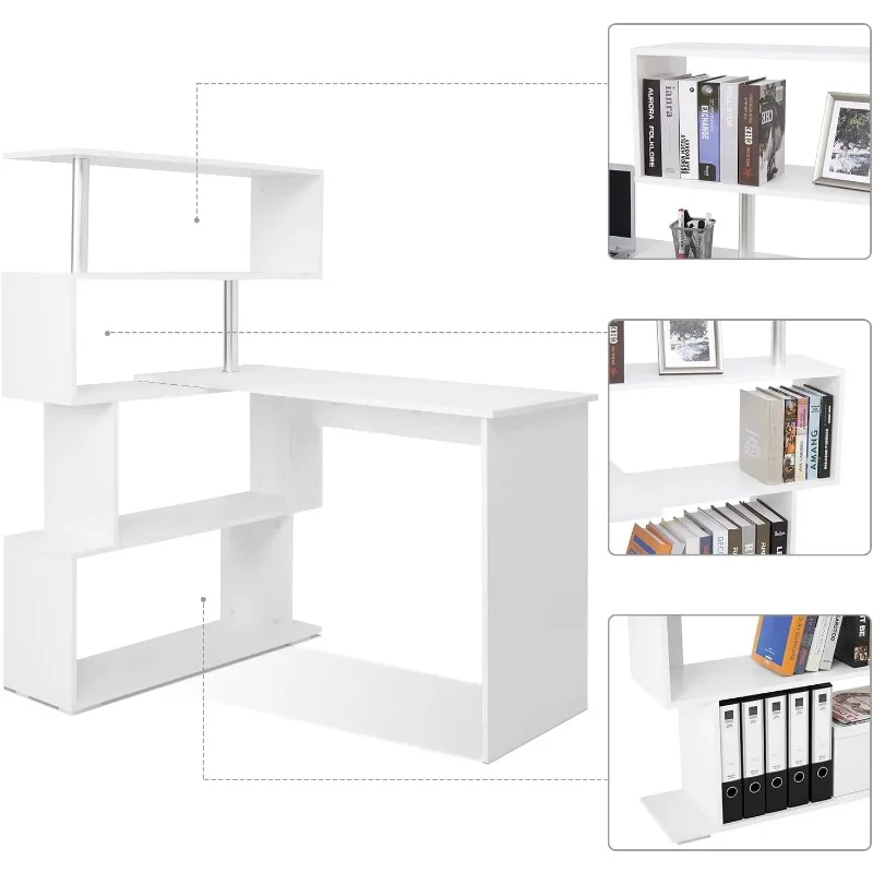 41,7-дюймовый L-образный стол с 4-уровневыми полками для хранения, компьютерный угловой стол для учебы, домашнего офиса, гостиной, офисной мебели