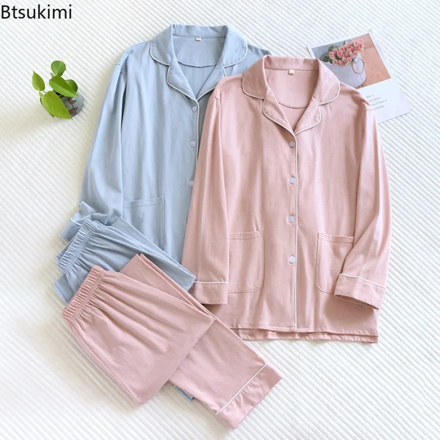 New Spring and Autumn Women's Pajamas Pure Cotton Long-sleeved Thick Warm Home Service Suit Solid Color Cardigan Sleepwear Lady