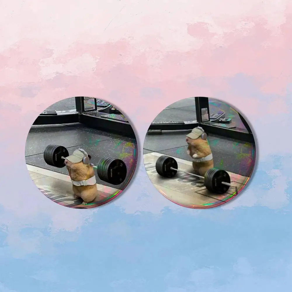 Gym Muscle Hamster Meme Cute HD Print Round Lapel Pins Pretty Derby 2 piece set Round Display Brooches Brooch Badges
