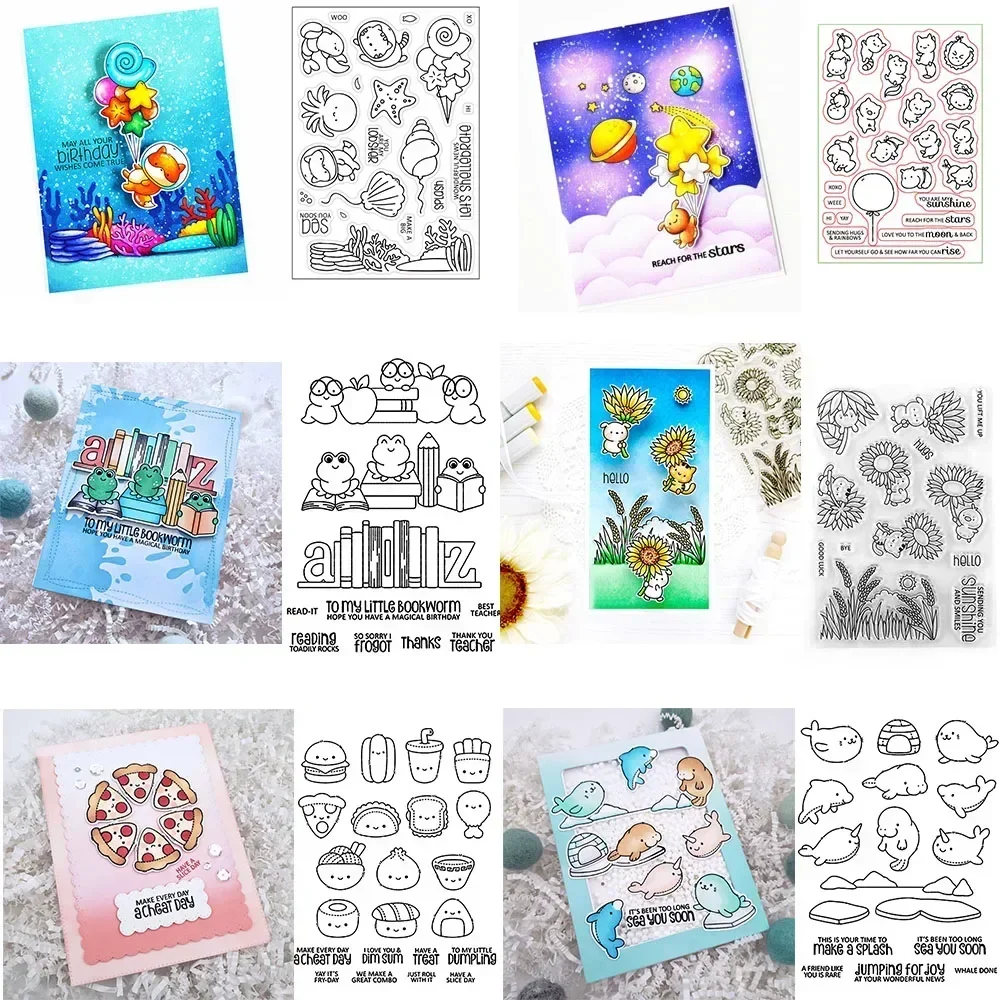 Ballonbündel Sea Whale Peckish Plüschtiere Stempel und Stanzformen Sonnenblumen All Booked Up Stempel für DIY Scrapbooking Kartenherstellung