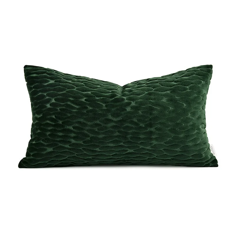 Emerald Green Textured Velvet Throw Pillow Cover Embossed Wave Pattern Cushion Case Modern Decorative Pillow Cover For Sofa