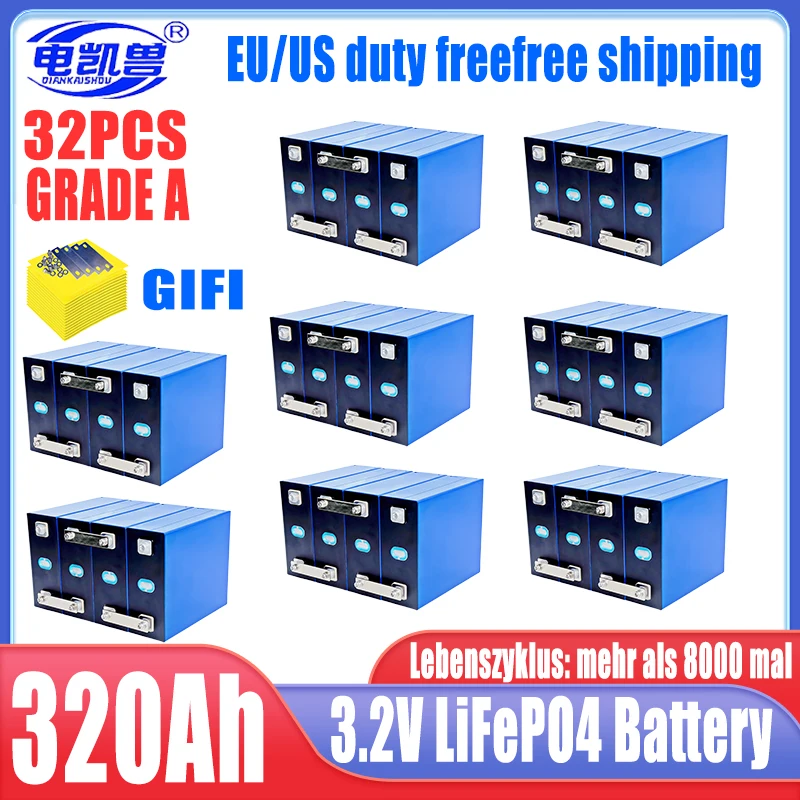 

32PCS NEW 3.2V 304Ah 105Ah LF280K 320Ah 310Ah 280Ah LiFePO4 Battery Brand new Grade A DIY 12V 24V 48V Solar RV EV Camping No Tax