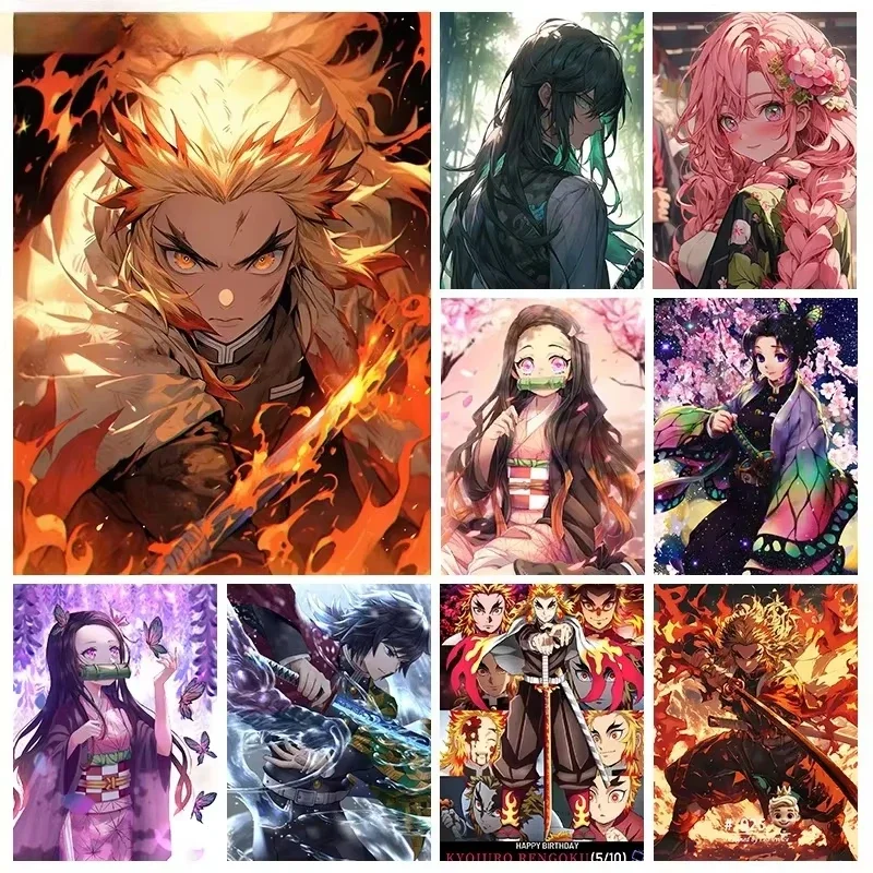 Demon Slayer Malen nach Zahlen Set: Kamado Nezuko & Rengoku Kyoujurou DIY Malset Rahmenlos für Heimdekoration & Kunsthandwerk