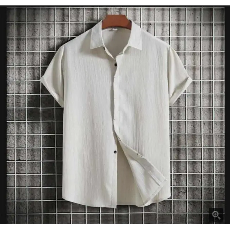 Męska biała lniana koszula o dopasowanym kroju, zapewniająca ochronę przed słońcem, bawełniana koszula z krótkim rękawem, zapinana na zamek, bardzo długa.